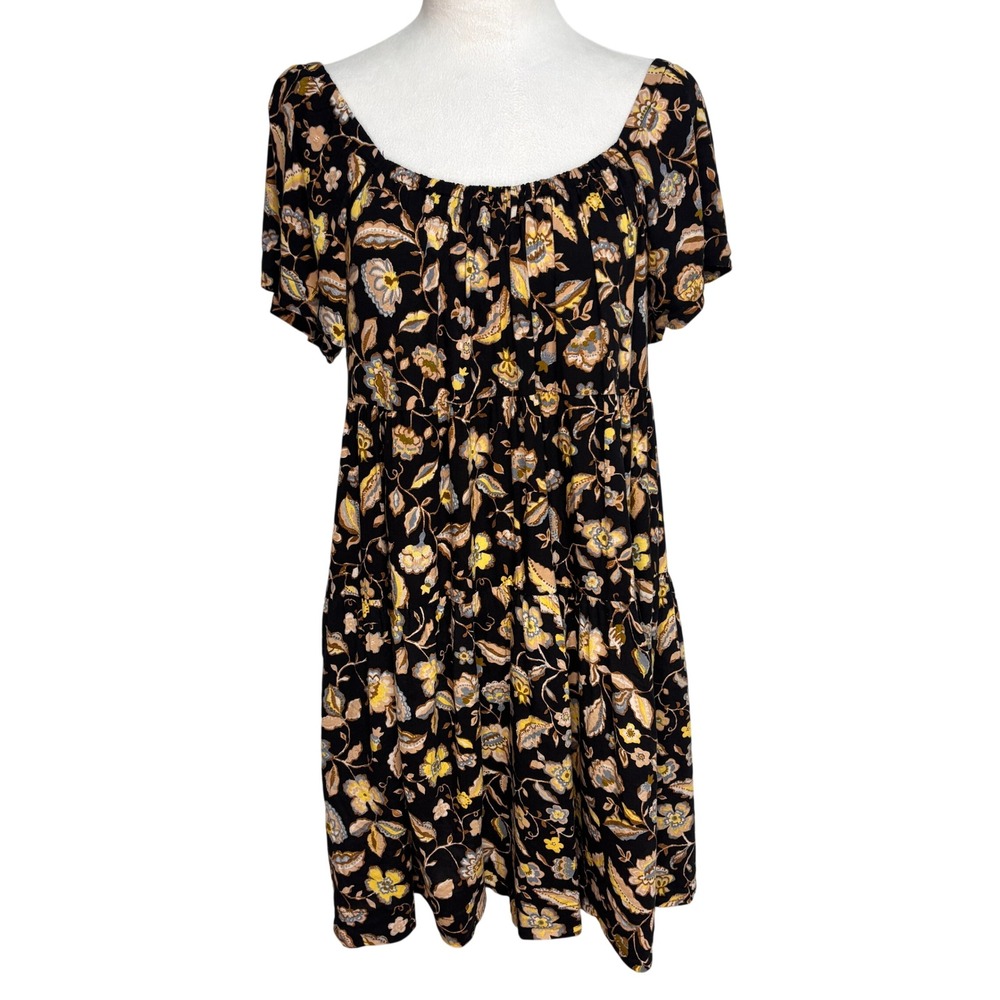 Old Navy Tiered Swing Mini Dress Women M Floral Boho-Chic Cottage Peasant